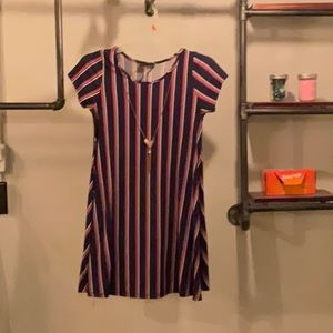 Blue striped short sleeve dress